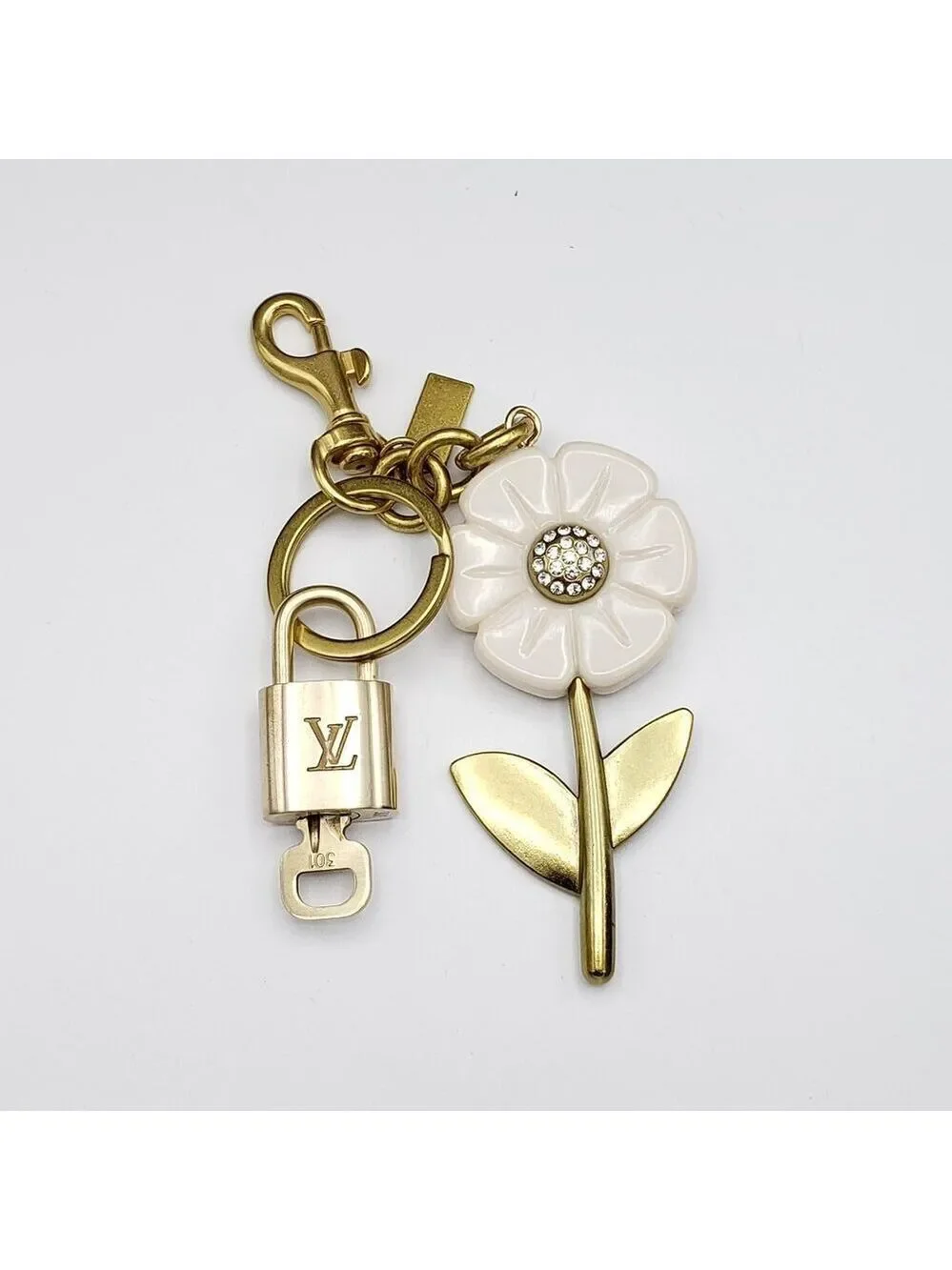 Authentic Louis Vuitton Lock & Key with Unbranded Flower Charm, Keychain